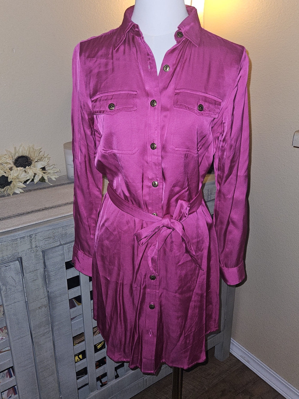 Lauren Ralph Lauren Fuchsia Pink Satin Shirt Dress